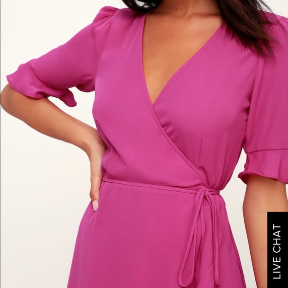 WILD WINDS MAGENTA HIGH-LOW WRAP DRESS - Picture 2 of 4